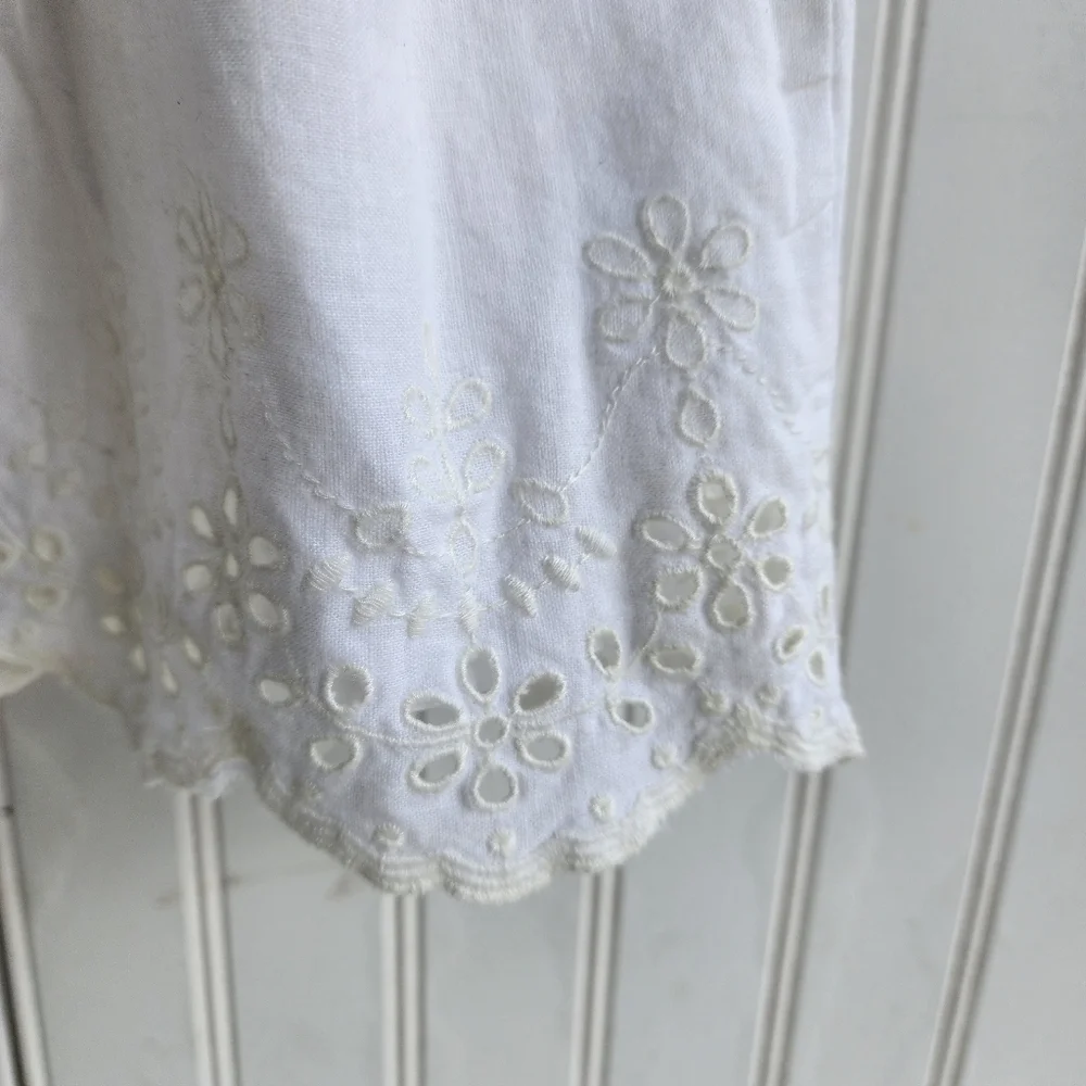Gymboree Girls 6 White Sleeveless Sundress Eyelet Flutter Prairie Linen Cotton